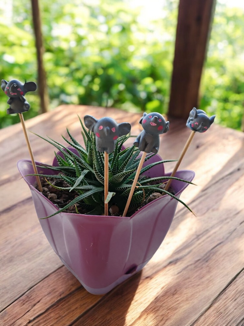 ' Gri Mini Fil Ailesi' Saksı Süsü (4 adet)