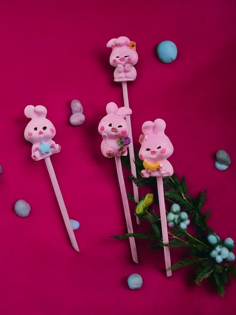 ' Pembe Mini Tavşan Ailesi' Saksı Süsü (4 adet)