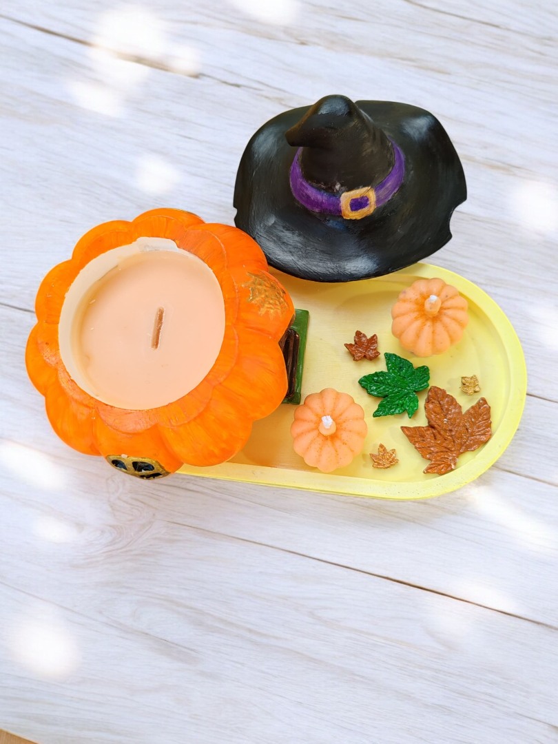 'Balkabaklı Rüya' Set 2 (Sunumluklu Cadı Balkabağı Evi Mum &  Minik Balkabağı Mum Set)