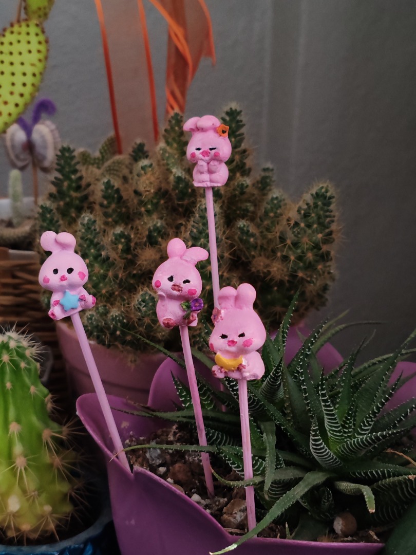 ' Pembe Mini Tavşan Ailesi' Saksı Süsü (4 adet)