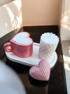 'Sevginiz Serviste!'  Set 2- (Sunumluklu Kalpli Kupa Mum & Silindir Mum & Kalp Obje Set)