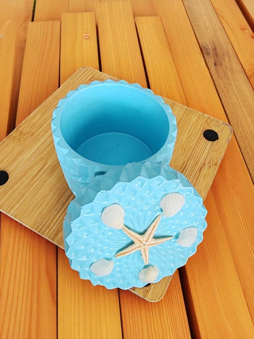 Mavi Kapaklı Kristal Desenli Dekoratif Saklama Kutusu