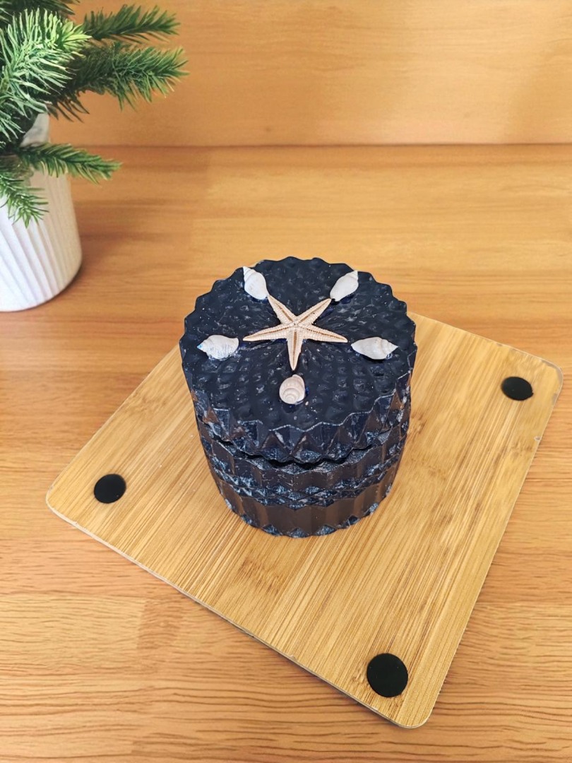 Lacivert Kapaklı Kristal Desenli Dekoratif Saklama Kutusu