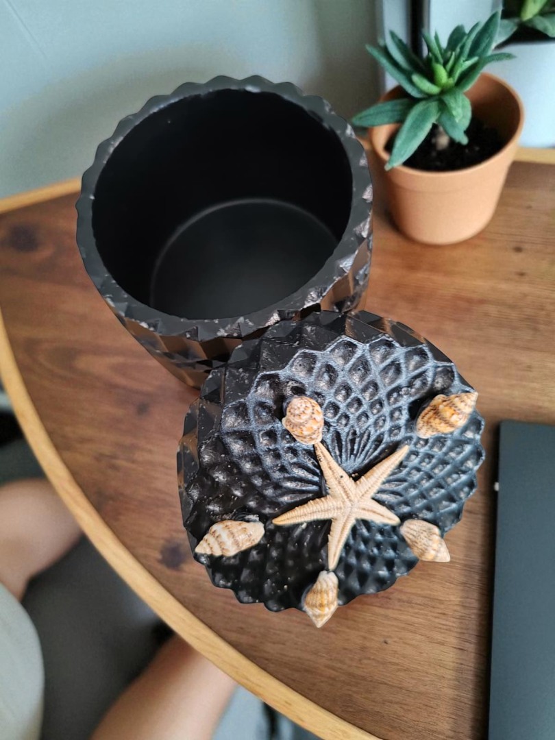 Siyah Kapaklı Kristal Desenli Dekoratif Saklama Kutusu