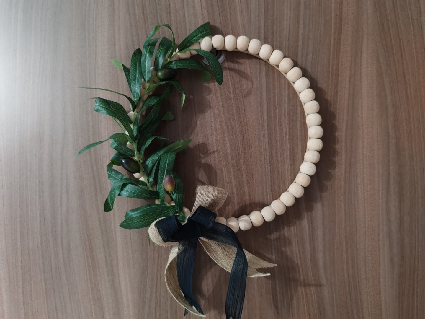 Doğal Ahşap Boncuklu 'Zeytin Dalı' Bohem Özel Tasarım Kapı ve Duvar Dekorasyon Süsü 2