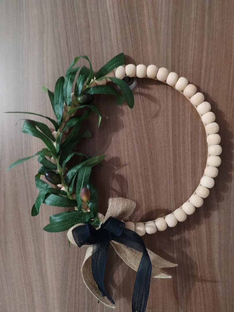 Doğal Ahşap Boncuklu 'Zeytin Dalı' Bohem Özel Tasarım Kapı ve Duvar Dekorasyon Süsü 2