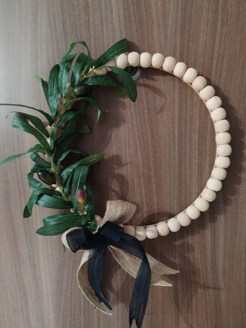 Doğal Ahşap Boncuklu 'Zeytin Dalı' Bohem Özel Tasarım Kapı ve Duvar Dekorasyon Süsü 2