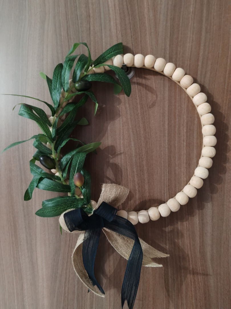 Doğal Ahşap Boncuklu 'Zeytin Dalı' Bohem Özel Tasarım Kapı ve Duvar Dekorasyon Süsü 2