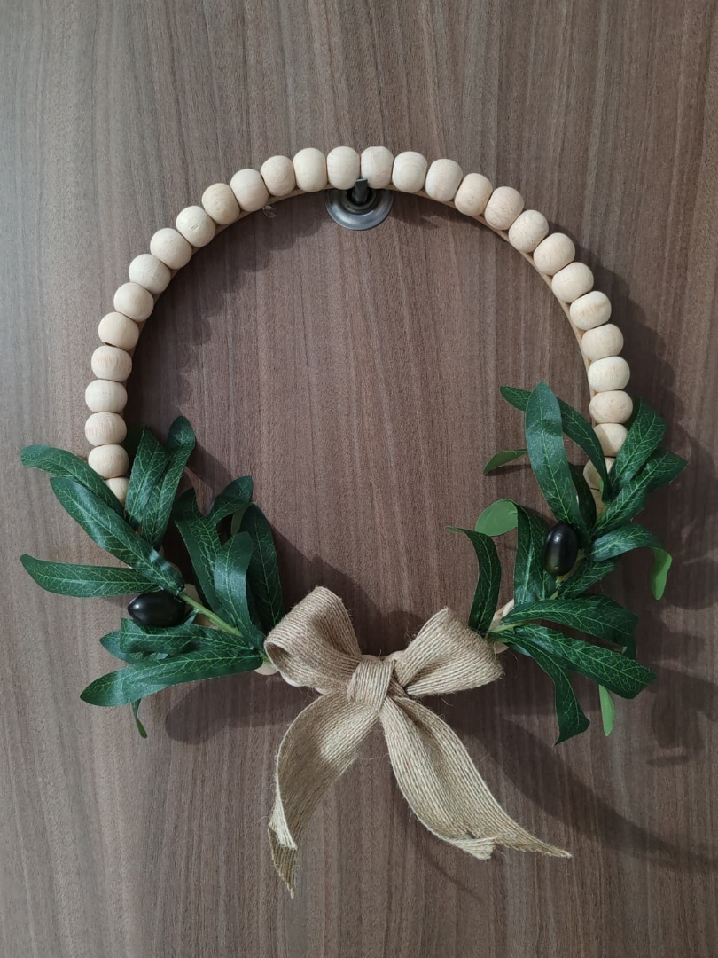 Doğal Ahşap Boncuklu 'Zeytin Dalı' Bohem Özel Tasarım Kapı ve Duvar Dekorasyon Süsü 1