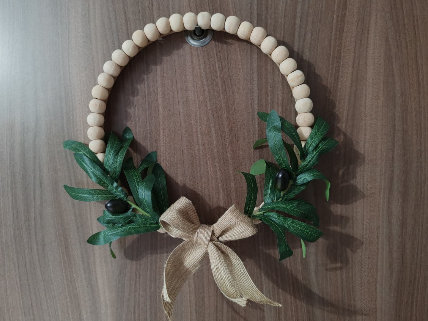 Doğal Ahşap Boncuklu 'Zeytin Dalı' Bohem Özel Tasarım Kapı ve Duvar Dekorasyon Süsü 1