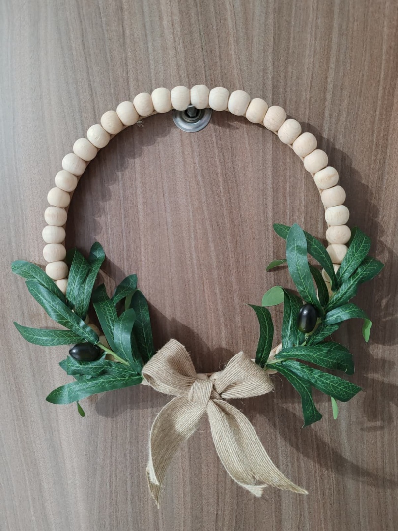 Doğal Ahşap Boncuklu 'Zeytin Dalı' Bohem Özel Tasarım Kapı ve Duvar Dekorasyon Süsü 1