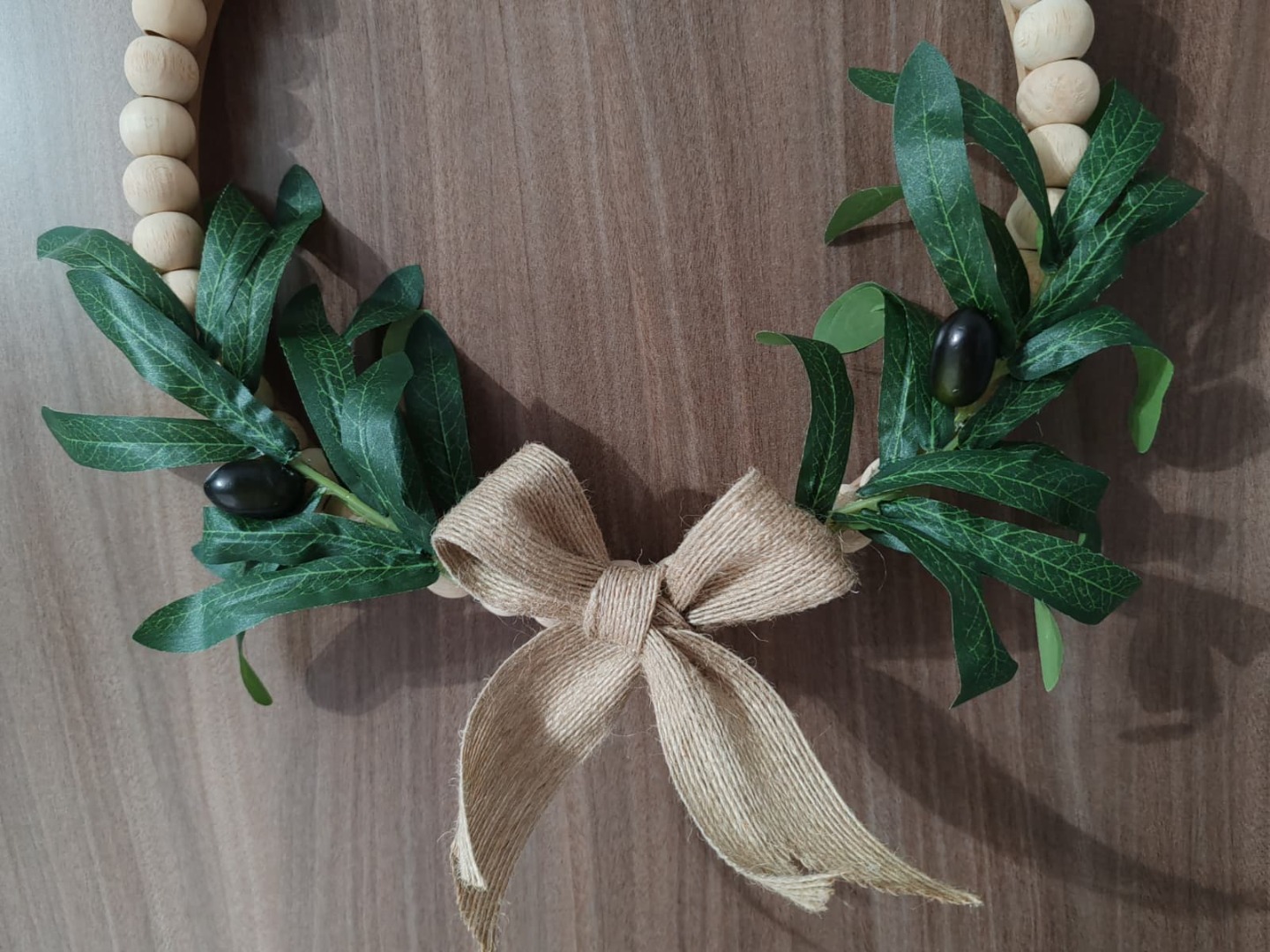 Doğal Ahşap Boncuklu 'Zeytin Dalı' Bohem Özel Tasarım Kapı ve Duvar Dekorasyon Süsü 1