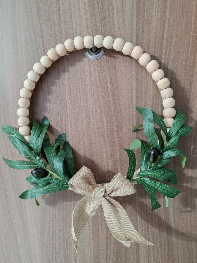 Doğal Ahşap Boncuklu 'Zeytin Dalı' Bohem Özel Tasarım Kapı ve Duvar Dekorasyon Süsü 1