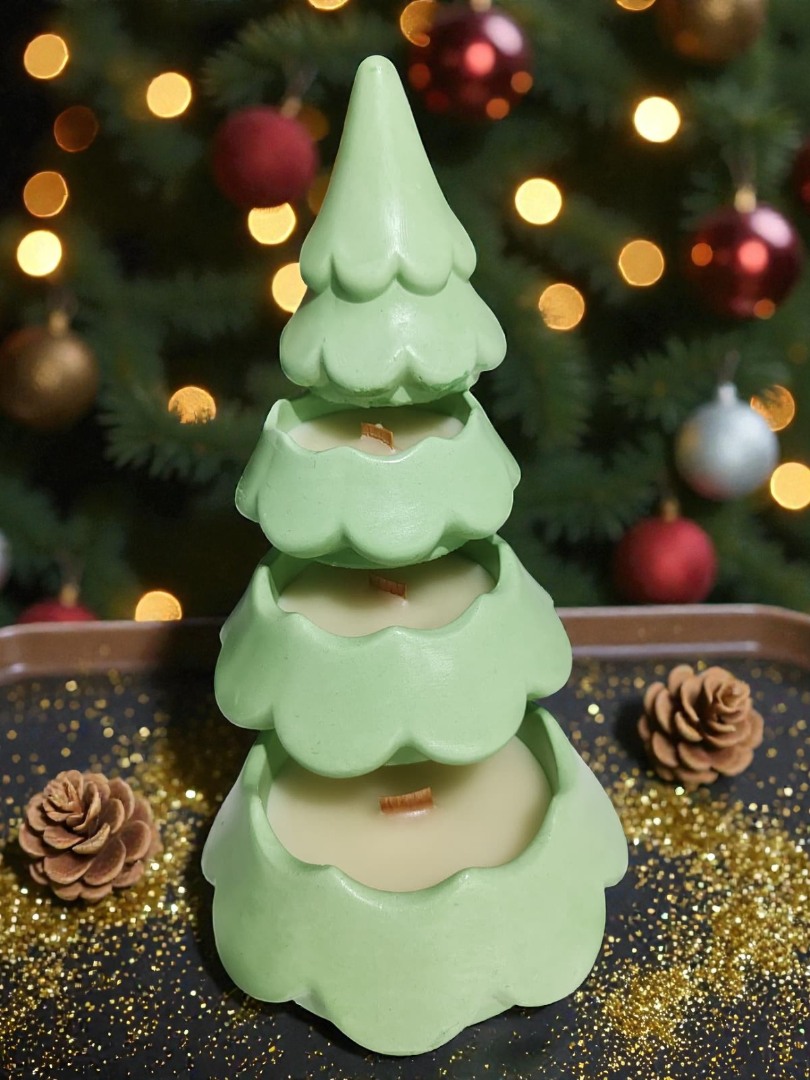 Dekoratif Katmanlı Çam Ağacı Kokulu Mum