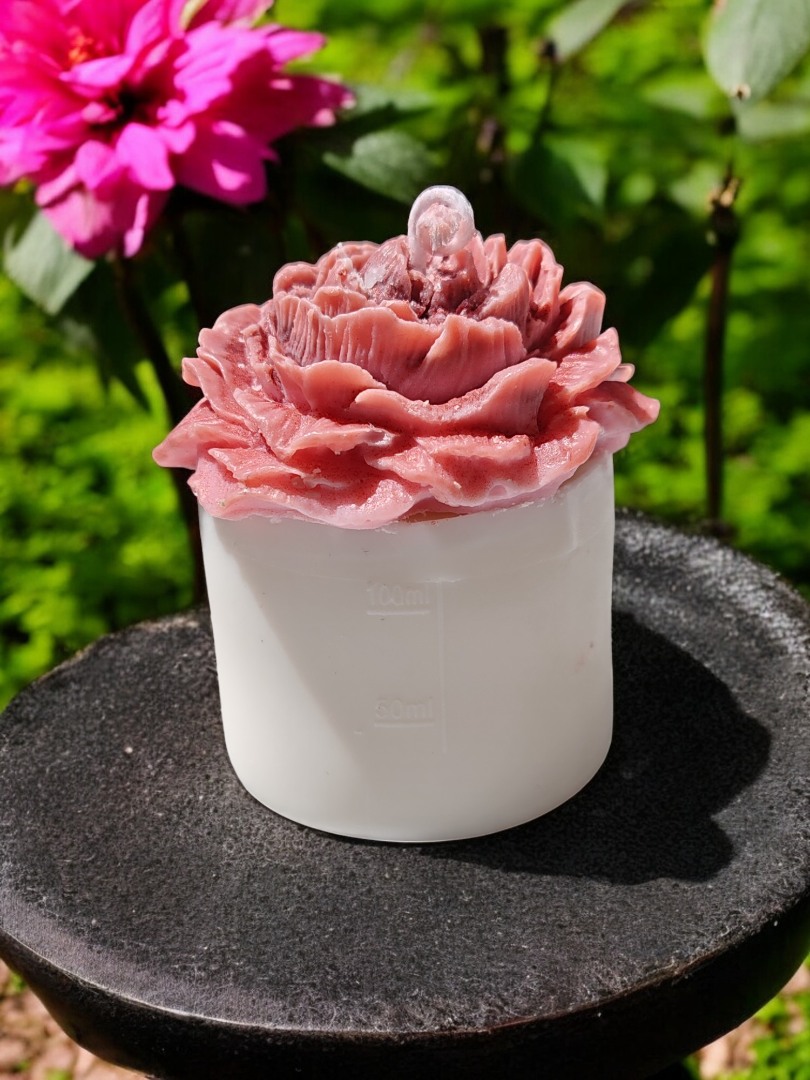 'Bloom Candles'  Serisi 1 - Dekoratif Gül Kurusu Şakayık Çiçekli Blok Mum