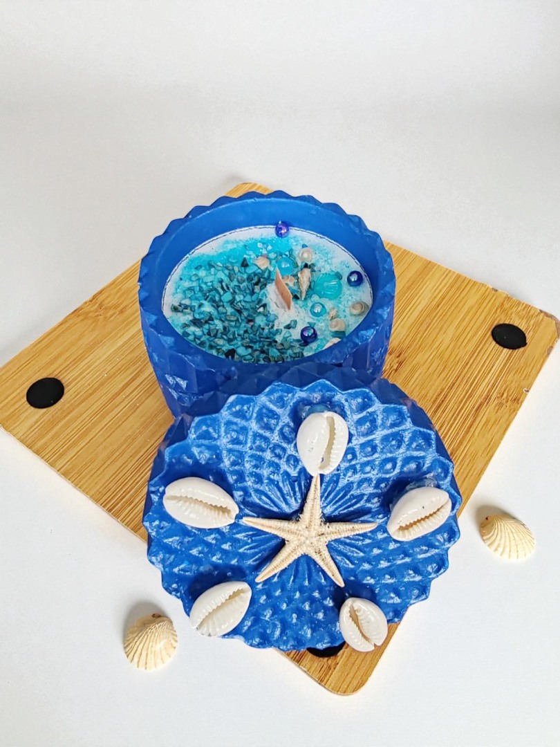 'Bir Parça Deniz' Deniz Temalı Kapaklı Dekoratif El Yapımı  Kokulu Mum 1