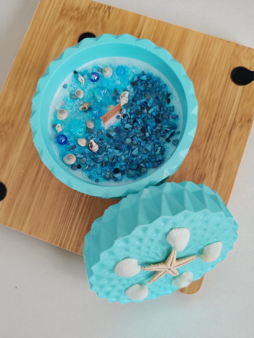 'Bir Parça Deniz' Deniz Temalı Kapaklı Dekoratif El Yapımı  Kokulu Mum 2