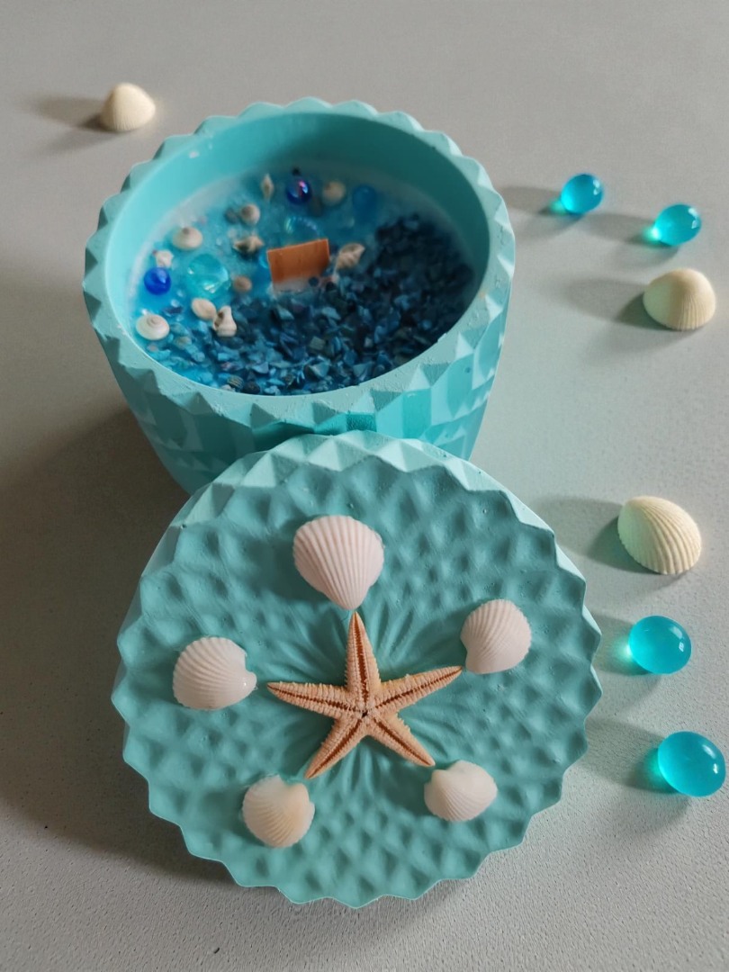 'Bir Parça Deniz' Deniz Temalı Kapaklı Dekoratif El Yapımı  Kokulu Mum 2