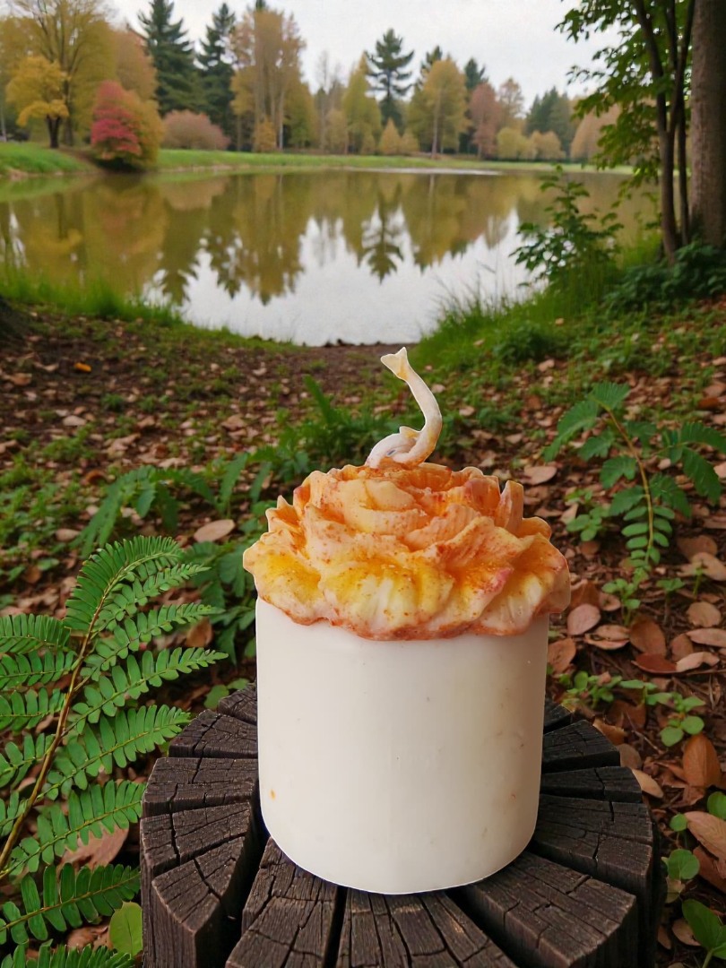 'Bloom Candles' Serisi 4- Dekoratif Turuncu Şakayık Çiçekli Blok Mum