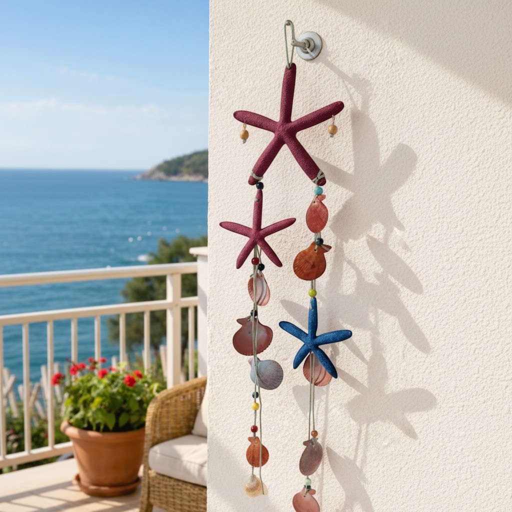 Üçlü Deniz Kabuklu  ve Deniz Yıldızlı Dekoratif Rüzgar Çanı 3