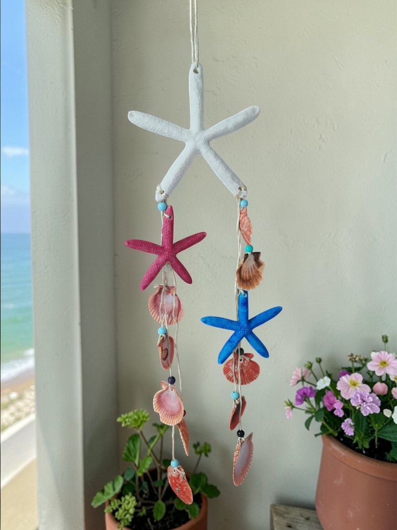 Üçlü Deniz Kabuklu  ve Deniz Yıldızlı Dekoratif Rüzgar Çanı 2