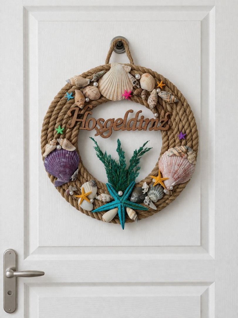 Hoşgeldiniz Yazılı Deniz Kabuklu Kordon İp Dekorasyon Süsü 2