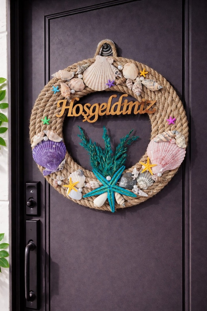 Hoşgeldiniz Yazılı Deniz Kabuklu Kordon İp Dekorasyon Süsü 2