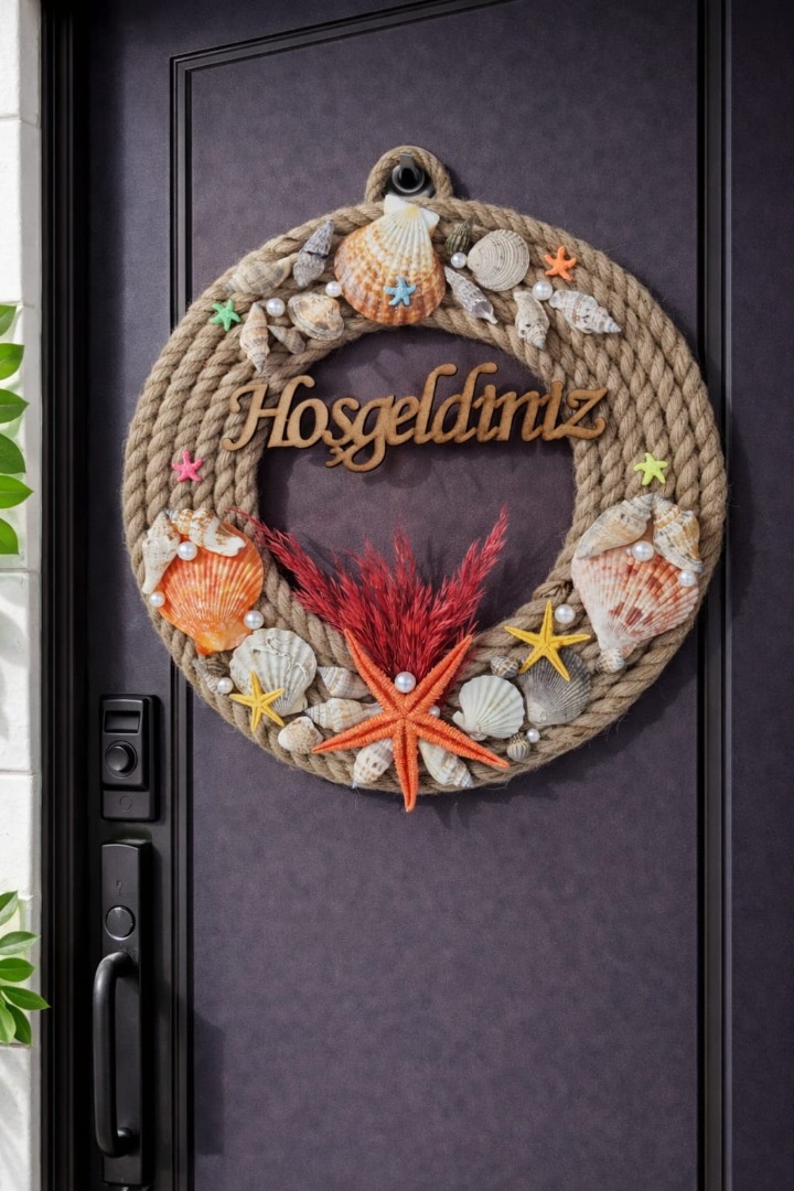 Hoşgeldiniz Yazılı Deniz Kabuklu Kordon İp Dekorasyon Süsü 3