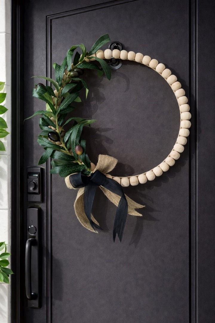 Doğal Ahşap Boncuklu 'Zeytin Dalı' Bohem Özel Tasarım Kapı ve Duvar Dekorasyon Süsü 2