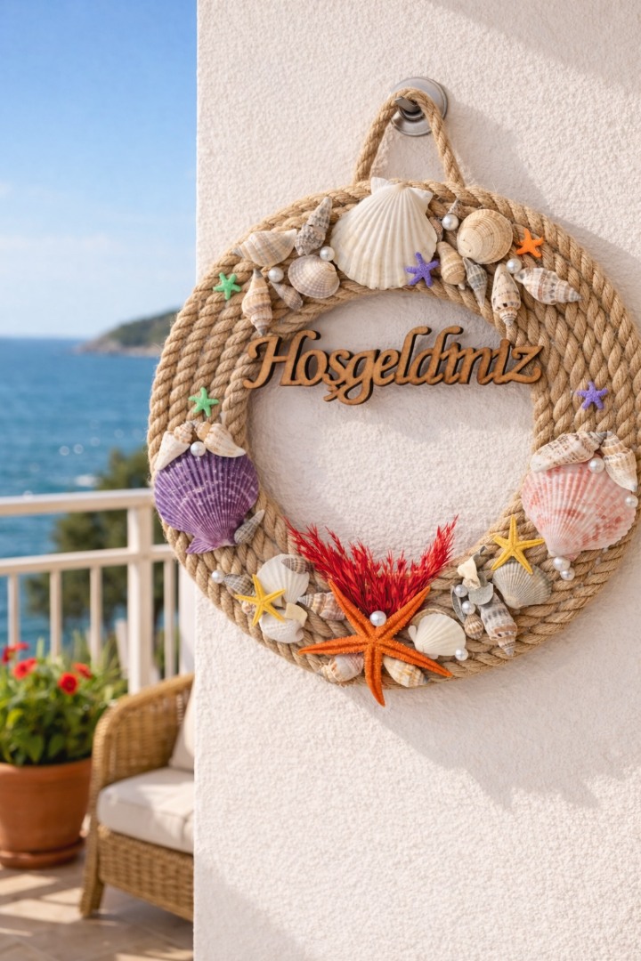 Hoşgeldiniz Yazılı Deniz Kabuklu Kordon İp Dekorasyon Süsü 3