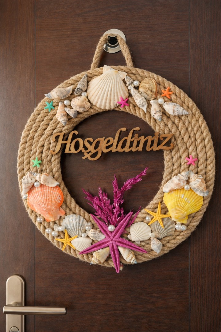 Hoşgeldiniz Yazılı Deniz Kabuklu Kordon İp Dekorasyon Süsü 1