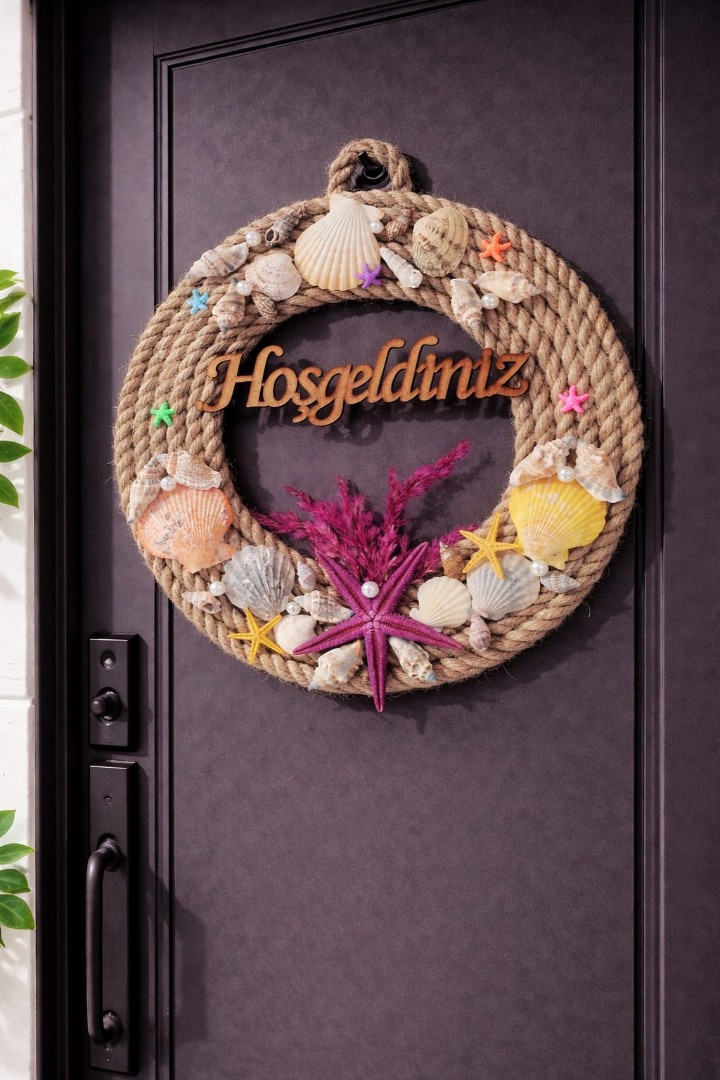Hoşgeldiniz Yazılı Deniz Kabuklu Kordon İp Dekorasyon Süsü 1